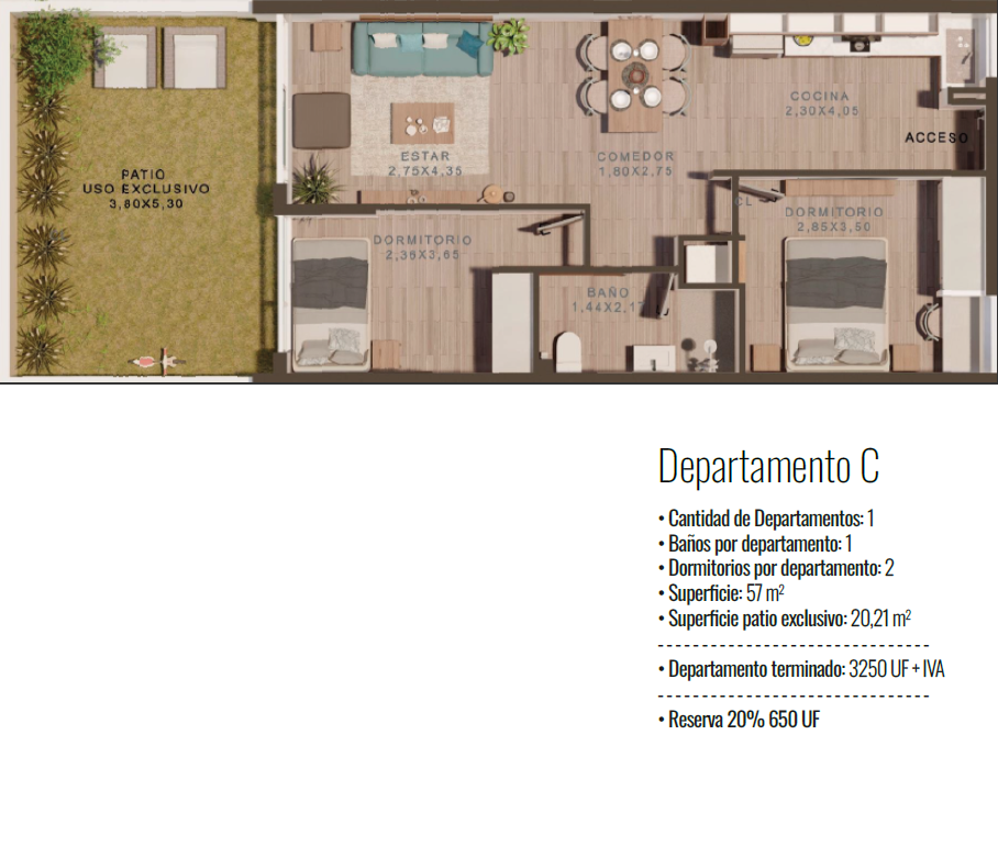 Departamento con patio en venta en Edificio Bulnes